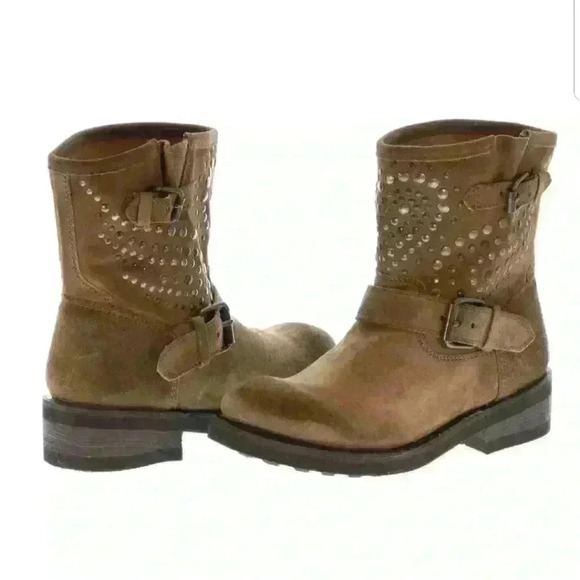 Ash Titanic Brown Leather Suede Studded Biker Boot - Picture 4 of 5